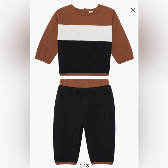 PL Baby By Petit Lem Quilted Colorblock Jogger Set - Picture 1 of 7